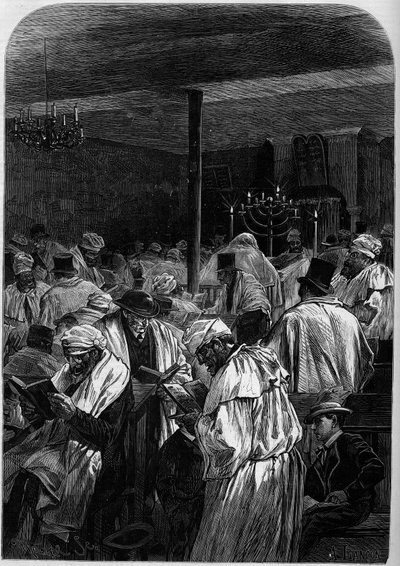 The Day of the Great Forgiveness of the Jews or Celebration of Yom Kippur in a Synagogue on Rue Saint Louis en l