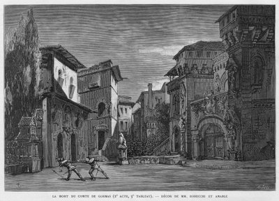 The death of the Count of Gormas, father of Chimene, killed by the Cid during a duel. Illustration of 