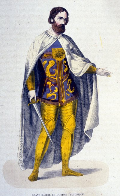 The grand master of the Teutonic Order, an order of chivalry founded in 1128 and disappeared in the 16th century after its secularization. Engraving of the 19th century. by Unknown artist