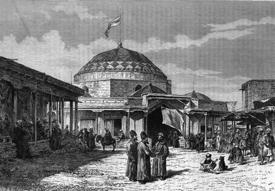 The great bazaar of Samarkand in Uzbekistan in the 19th century. Engraving in 