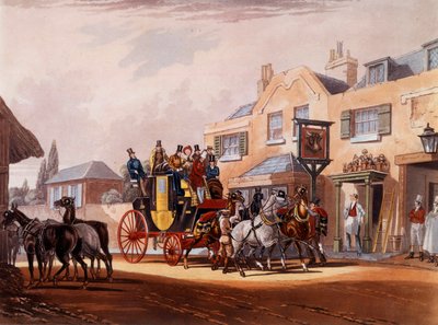 The Horse Relay of a Diligence During a Stop in an Inn by Unknown artist