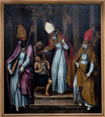 Three Bishops Healing a Possessed Man by Unknown Artist