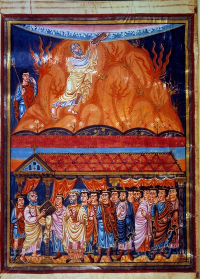Moses receiving the tables of the Law, Moses explains the Law to the Hebrew people by Unknown artist