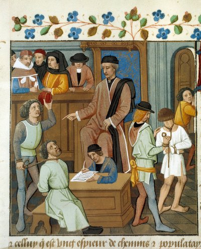 Trial Scene: The Judge Interrogates a Convict Wearing a Rope on His Neck by Unknown artist