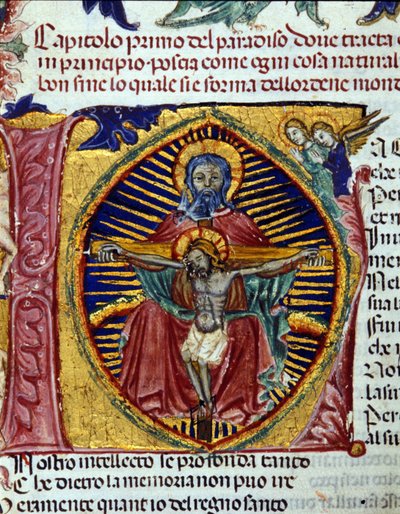 Trinity (the dove of the Holy Spirit is seen in the beard of the Father). Codex illuminated by Unknown artist