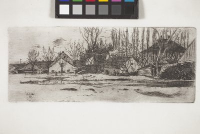 Pool In Front Of A Village With An Allee Of Poplars by Unknown artist