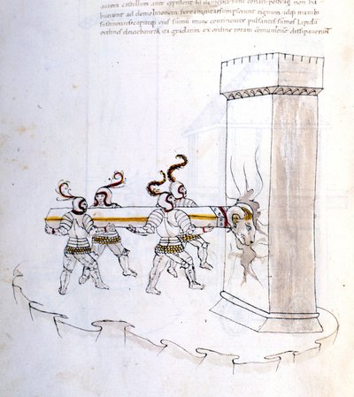 Use of a battering ram during an assault in the 16th century by Unknown artist