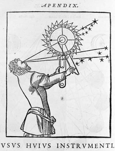 Use of a device to calculate the time in relation to the stars at night (astrolabe) by Unknown artist