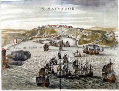 View of Salvador, Formerly Known as Bahia, Capital of Brazil in 1549, When It Was Founded - Engraving of the 16th Century by Unknown artist