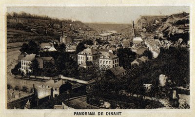 View of the city of Dinant, Wallonia, Belgium. Chromolithography of the end of the 19th century. by Unknown artist