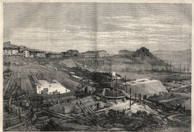 View of the new docks built by the Italian government in the port of La Spezia. Engraving in 