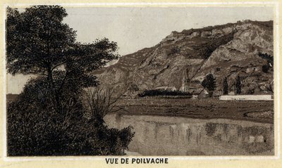 View of the village of Poilvache, Meuse Valley, Belgium. Chromolithography of the late 19th century by Unknown artist