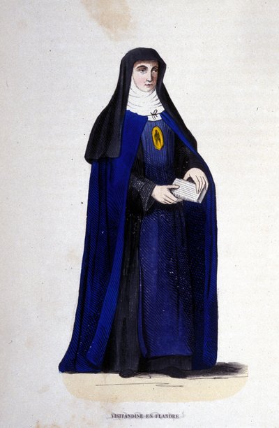 Visitandine religious in Flanders. Order of Visitation founded by Saint Francis of Sales and Saint Joan of Chantal in 1610. Engraving of the 19th century. by Unknown artist