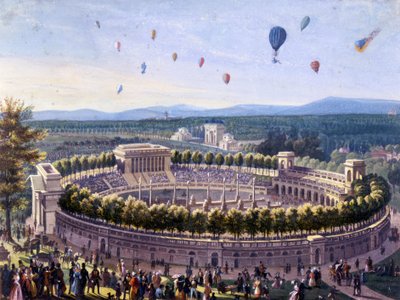 Balloon event in Milan in 1830. Anonymous aquarelle from 1830 by Unknown artist