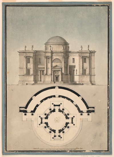 Design for a Classical Temple with a Tempietto and Semicircular Aedicule by Unknown, Italian