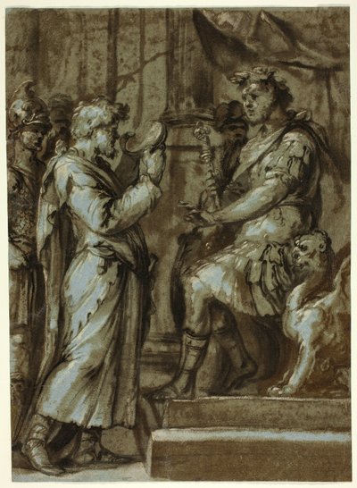 Magician Making a Prediction to an Emperor; Male Nude Carrying a Load by Unknown Italian