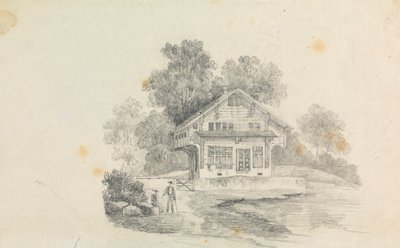 A Chalet with Two Figures in the Front by Unknown artist