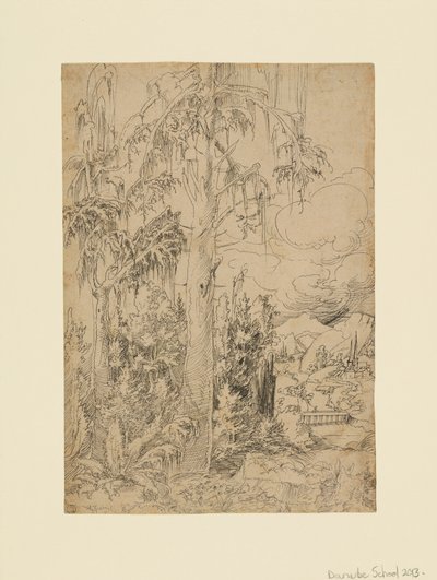 A Wooded Landscape with a Town beyond a Bridge and Distant Mountains by Unknown artist