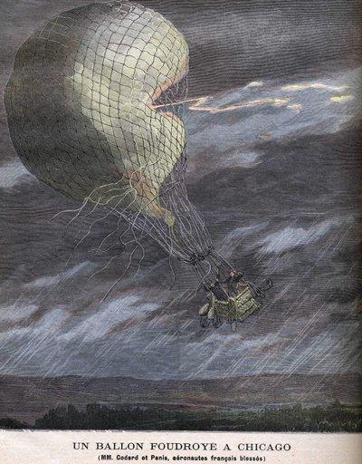 A balloon struck at Chicago. Louis Godard Jr. (1858-1933) and Panis wounded on Saturday, July 25 by Unknown artist