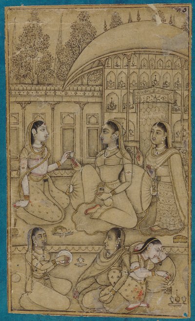 A Lady and Attendants Seated in a Courtyard by Unknown artist