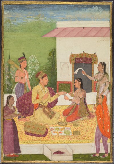 A Prince Conversing with a Woman While Taking Refreshments on a Terrace (recto) by Unknown artist