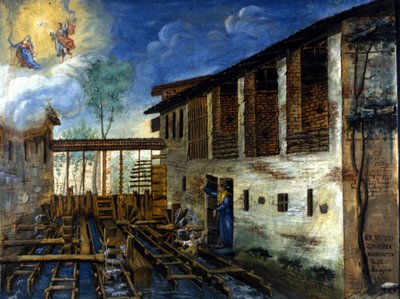 A young child saved from the pallets of a water mill. by Unknown artist