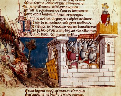 An army takes refuge in a castle and climbs the drawbridge by Unknown artist