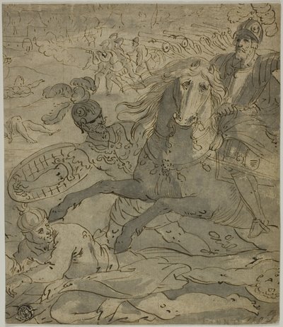 Battle Scene with Charging General on Horseback in Foreground, Artillery and Cannons in Background by Unknown artist