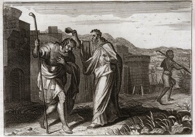 Bible of Royaumont, Old Testament: Rite of Saul. Samuel, by order of God, sacred Saul to be King of the Jews. Illustration from 1811 by Unknown artist