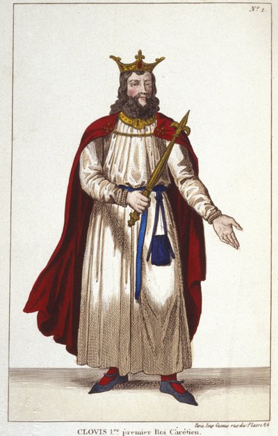 Clovis I (466-511), King of the Franks, Dynasty of the Merovingians. Engraving 1830 by Unknown artist