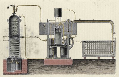 Cutting the industrial apparatus of Ferdinand Carre (1824-1894) to make ice. Engraving of the 19th century by Unknown artist