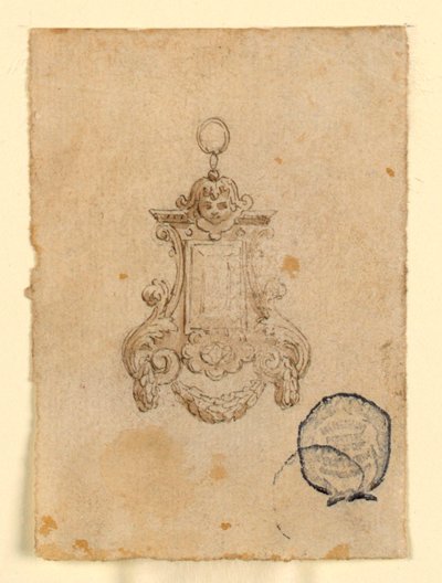 Design for a Pendant with Leaf Volutes and Child