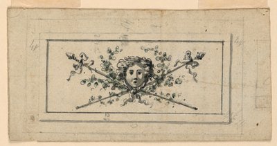 Design for a panel with a head in front of two crossed thyrsi by Unknown artist