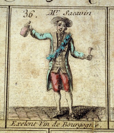 Detail of the game of the Goose of the Cree of Paris: Mr Sacavin, wine drinker from Bourgogne. Engraving of the 18th century by Unknown artist