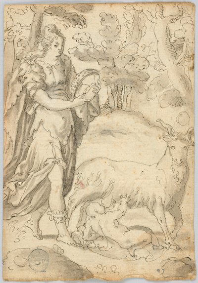 Drawing: A) Rhea and the Infant Jupiter. B) St. Francis of Assisi by Unknown artist
