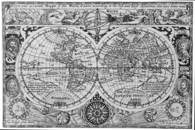 Early 17th Century Map of the World, After Mercator, with Inset Portraits of Explorers (Drake, Magellan, Thomas Cavendish and Oliver van der Nort), the Elements, and Eclipses by Unknown artist