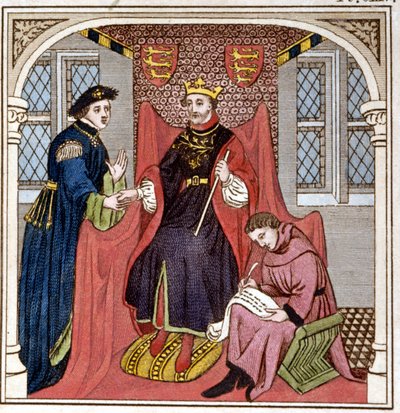 Edward III (1312 - 1377) received Count Guy of Flanders. Engraving from the end of the 18th century. by Unknown artist