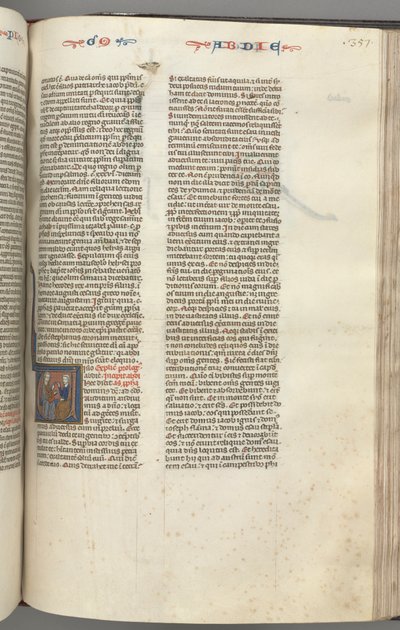 Fol. 357r, Obadiah, historiated initial V, Obadiah and a Jew in discussion by Unknown artist
