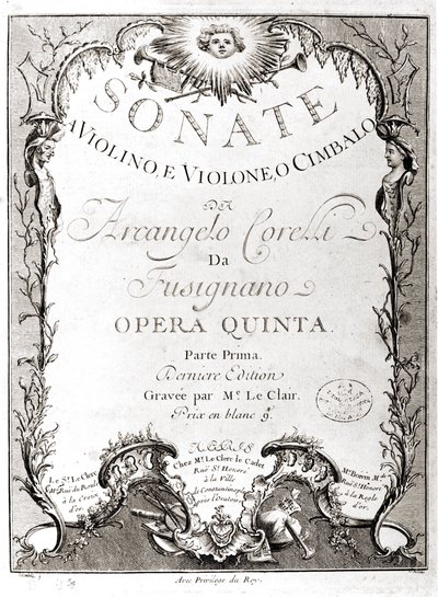 Frontispiece of 12 sonatas for violin, bass and harpsichord by Arcangelo Corelli by Unknown artist