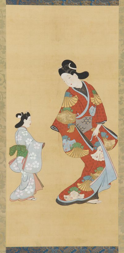 Girl in Scarlet and Gold Dress with a Child by Unknown artist