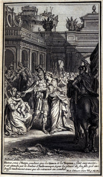 Hector Afflicted by the Pain of Andromaque and the Crying of His Son, Illustration of Book VI of the Iliad of Homer by Unknown artist