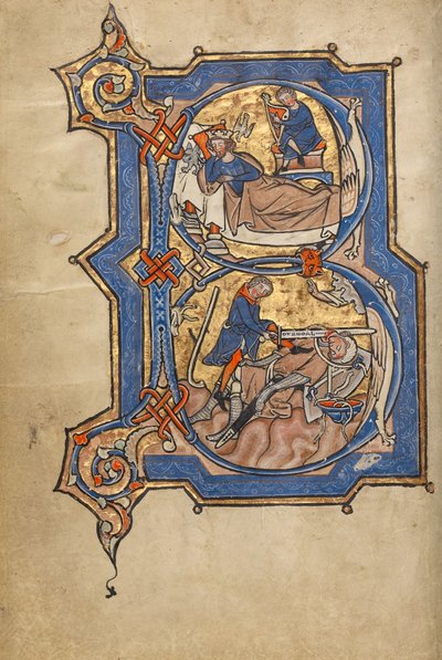 Initial B: David Playing the Harp for Saul and David and Goliath by Unknown artist