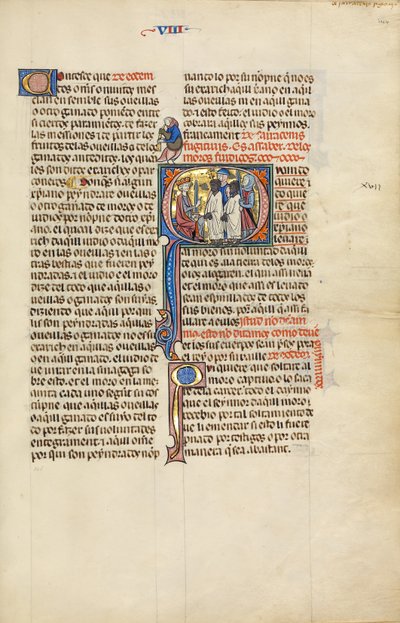 Initial Q: Two Soldiers Leading Two Muslim Men before a King by Unknown artist