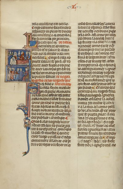 Initial S: Children and an Alchemist at a Bedside and Children and Elders before a Judge by Unknown artist