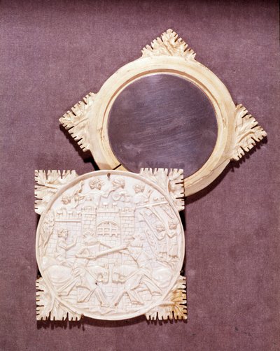 Ivory mirror and box representing a chivalry tournament scene by Unknown artist