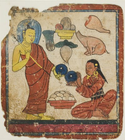 Lady Offering Food to a Monk, From a Set of Initiation Cards (Tsakali) by Unknown artist