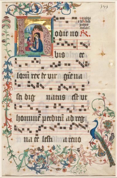 Leaf from an Antiphonary: Initial H with the Nativity by Unknown artist