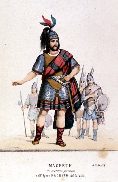 Macbeth character in a warrior costume in the opera of the same name by Giuseppe Verdi (1813 - 1901) after the work of William Shakespeare. 1847. by Unknown artist