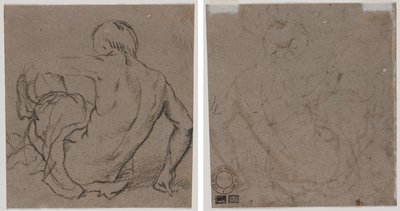 Man Seated on the Ground, Seen from Behind; Sketch by Unknown artist
