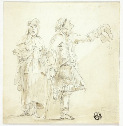 Man on Crutches Begging, with Woman Singing and Holding Baby by Unknown artist